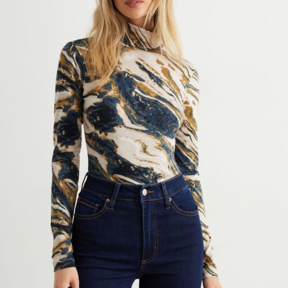 Long Sleeve Sheer Printed Turtleneck - Picture 9 of 13